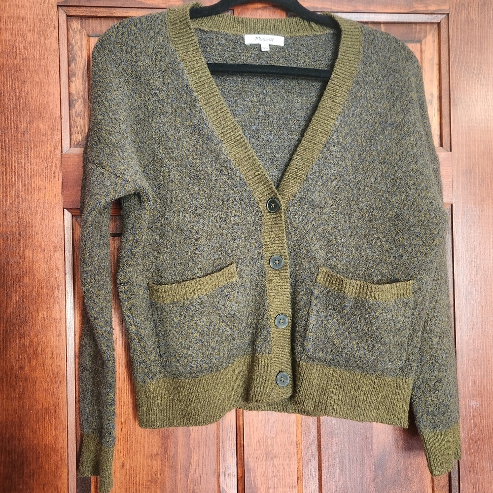 MADEWELL Kent Ex-Boyfriend Cardigan Sweater Tonal Herringbone XS